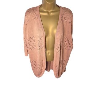 Zeagoo Pointelle Cocoon Cardigan Open Front Draped Knit Clay L